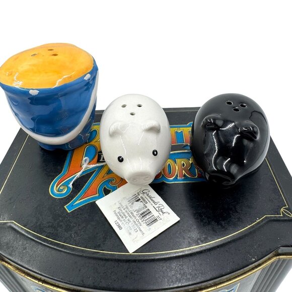 Garland Road Ceramic Pigs and Pail Salt & Pepper Shakers Black & White - Picture 1 of 12